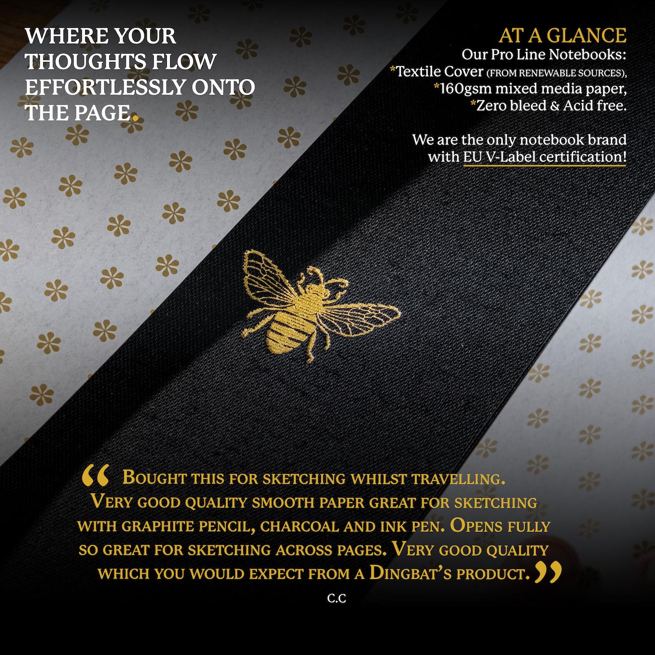 Black & Gold Bee B5 (6.9 x 9.8 in) with Gift Box