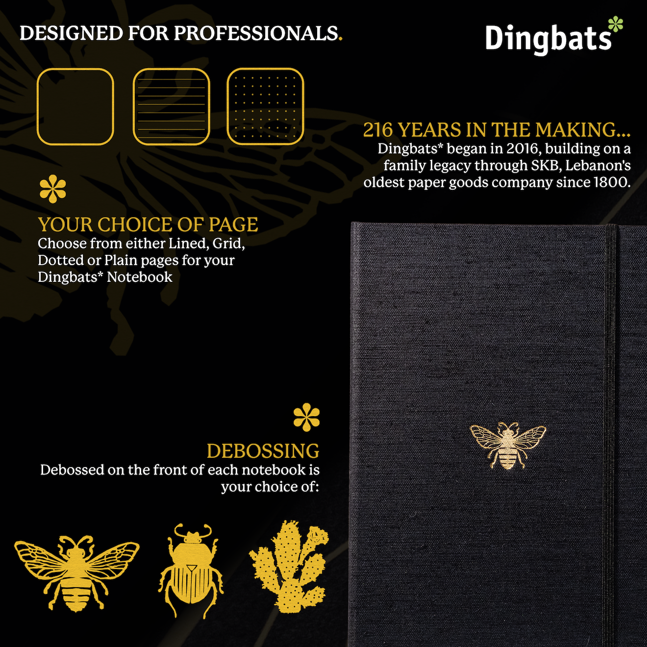 Black & Gold Bee B5 (6.9 x 9.8 in) with Gift Box